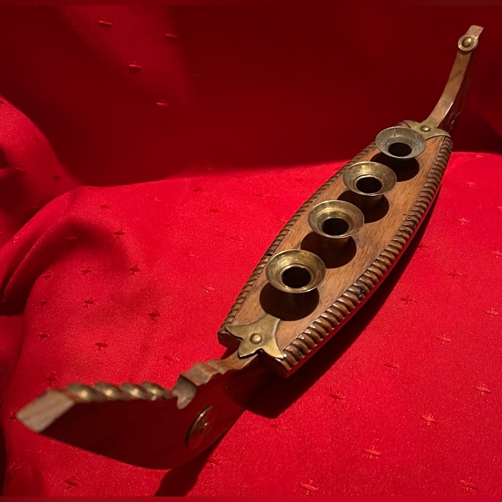 Vintage Wooden And Brass Mantle Piece Candle Holder
